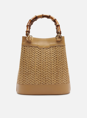 Bolsa Bucket Marrom Clara Couro Palha Isla Média