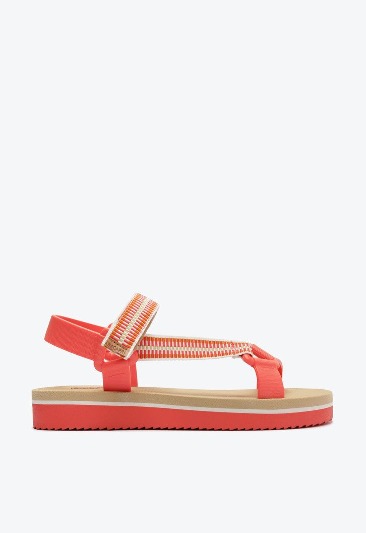 Sandália Papete Bicolor Bege e Laranja