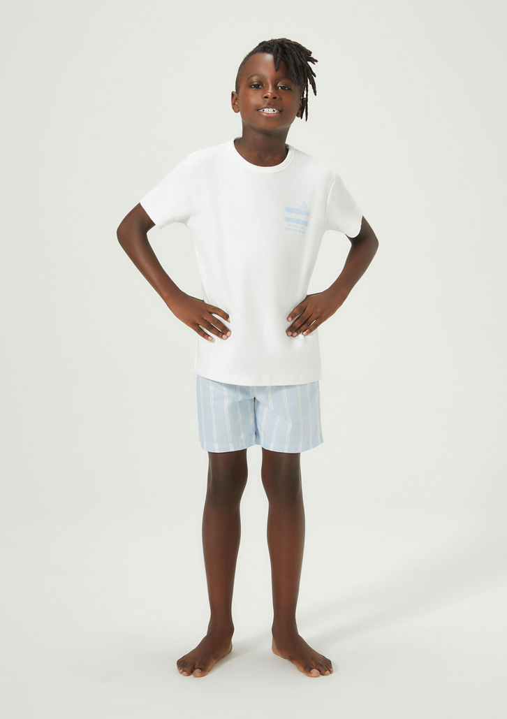 Pijama Curto Infantil Off White Hering Listrado Tal Pai Tal Filho