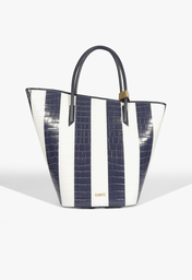 Bolsa Bucket Azul E Branca Schutz Cayla Stripes Couro Croco