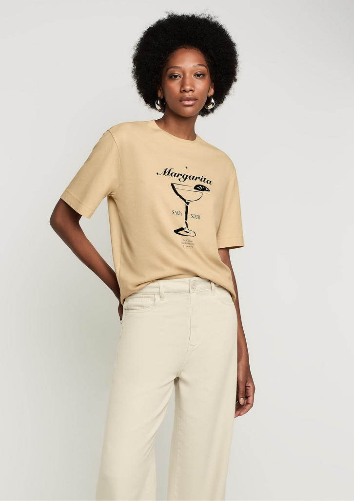 Camiseta Amarela DZARM Decote Redondo Reta Em Algodão Estampada
