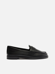 Mocassim Preto Arezzo Couro Bico Redondo Tira