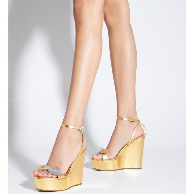 Sandália Schutz Anabela Metalizada Laço Dourada | ZZ MALL