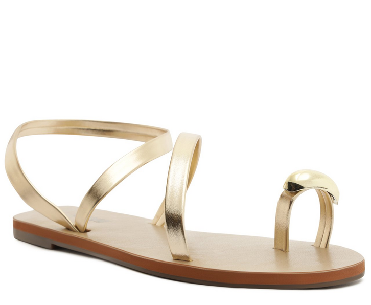 Sandália Rasteira Anel de Dedo com Tiras Finas Dourada