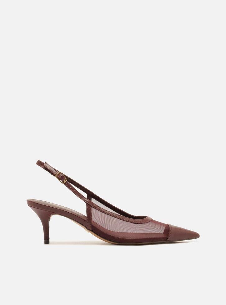Scarpin Bordô Tela Salto Fino Slingback