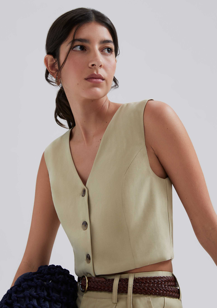 Colete Marrom Claro Hering Cropped Em Viscose