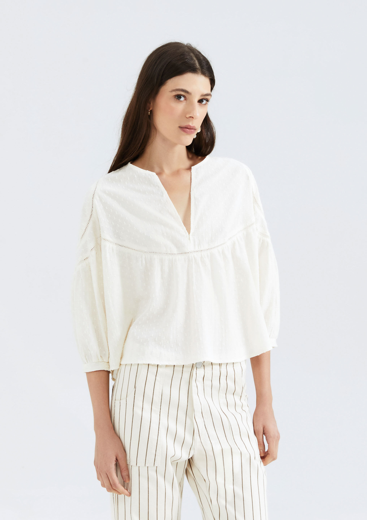Blusa Creme Hering Feminina Manga 3/4 Maquinetada