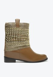 Bota Metalizada Dourada Caramelo Schutz Salto Malha