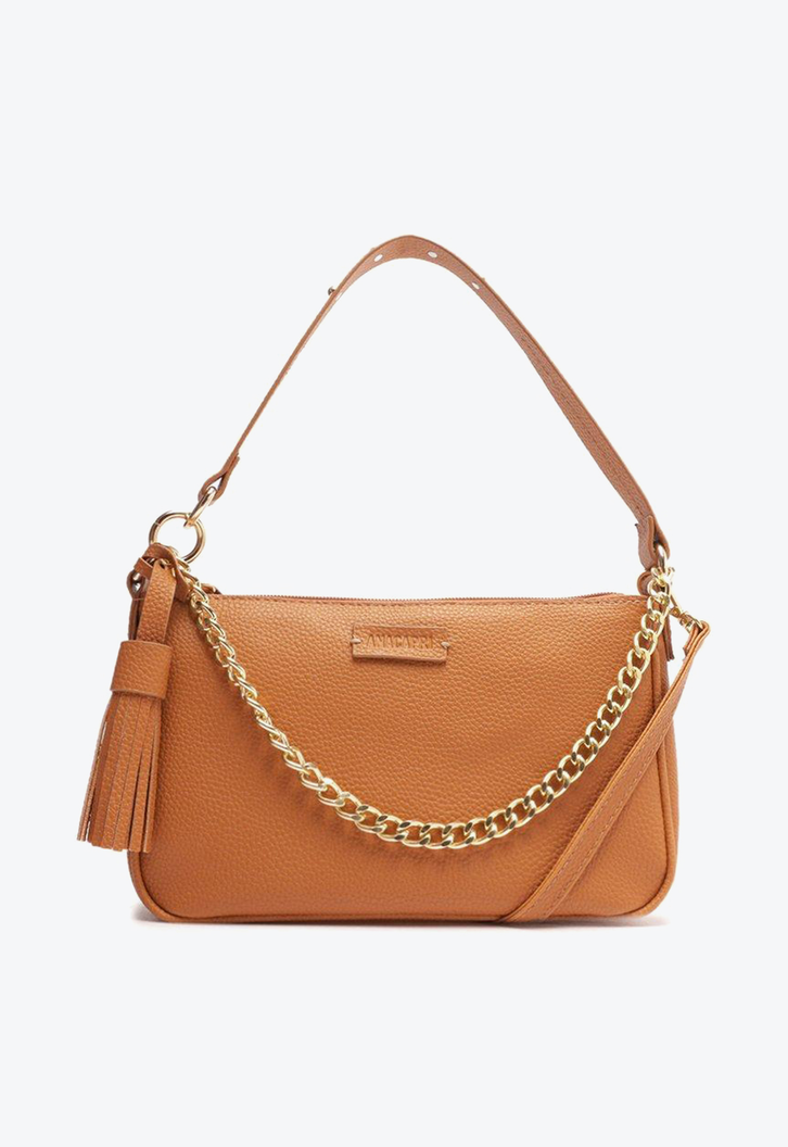 Bolsa Tiracolo Marrom Anacapri Baguete Franjas Média