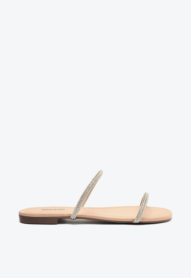 Rasteira Nude Rosado Anacapri Tiras Brilhosas