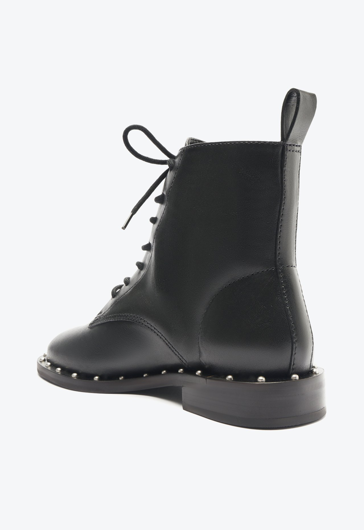 Bota Coturno Tachas Couro Preta