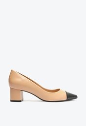 Scarpin Nude Arezzo Couro Bico Fino Cap Toe City