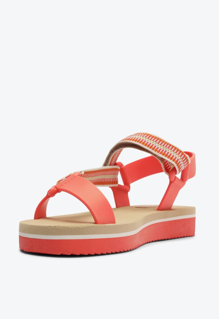 Sandália Papete Bicolor Bege e Laranja