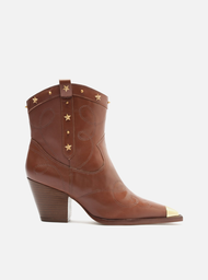 Bota Western Marrom Arezzo Couro Cano Curto Ponteira
