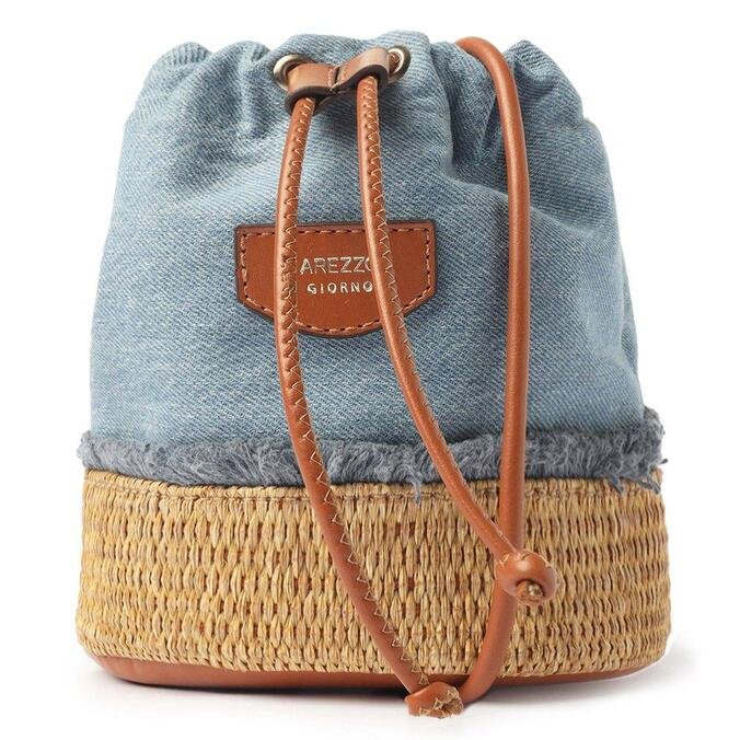 Bucket Arezzo Azul Jeans Palha Cecilia Pequena