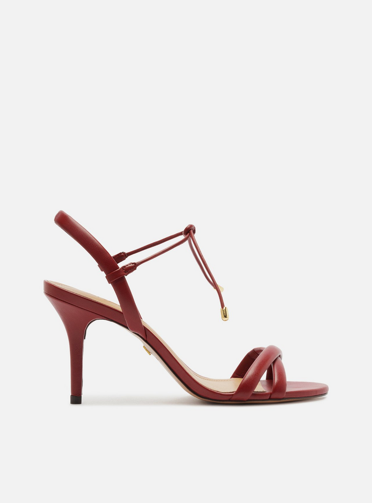 Sandália Vermelha Salto Fino Amarração