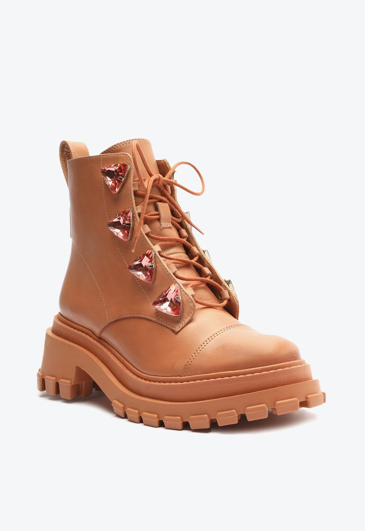 Bota Coturno Tratorado Couro Marrom