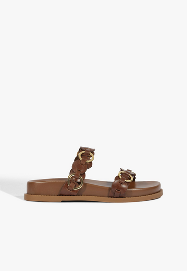 Sandália Papete Selina Sporty Couro Marrom