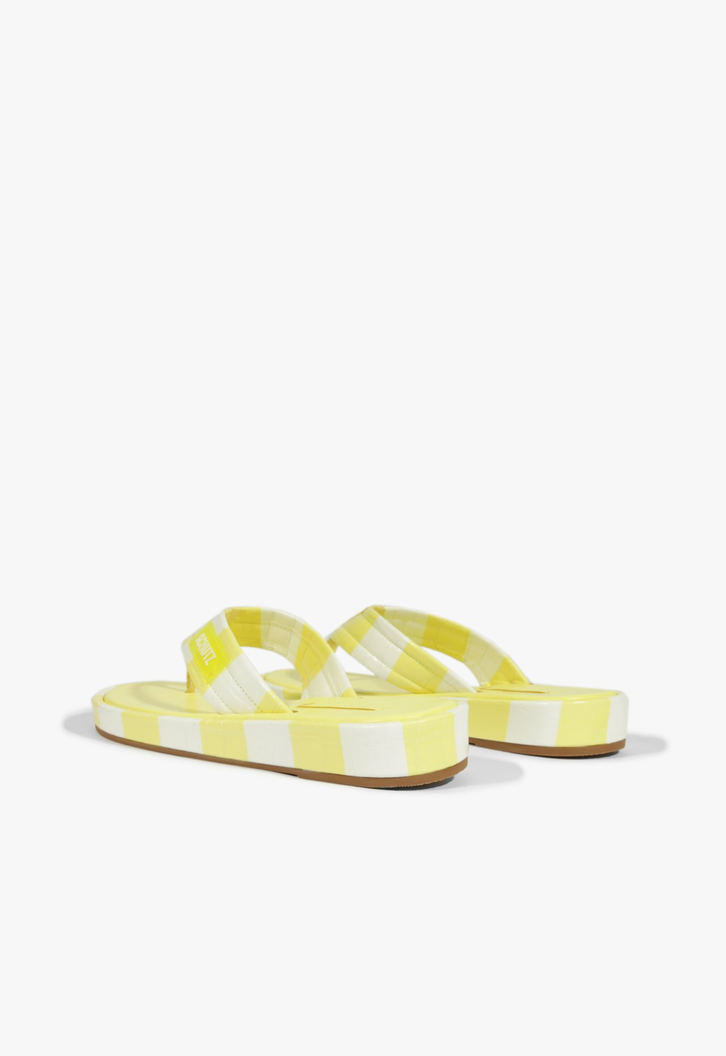 Chinelo Couro Croco Listras Amarelo Neon