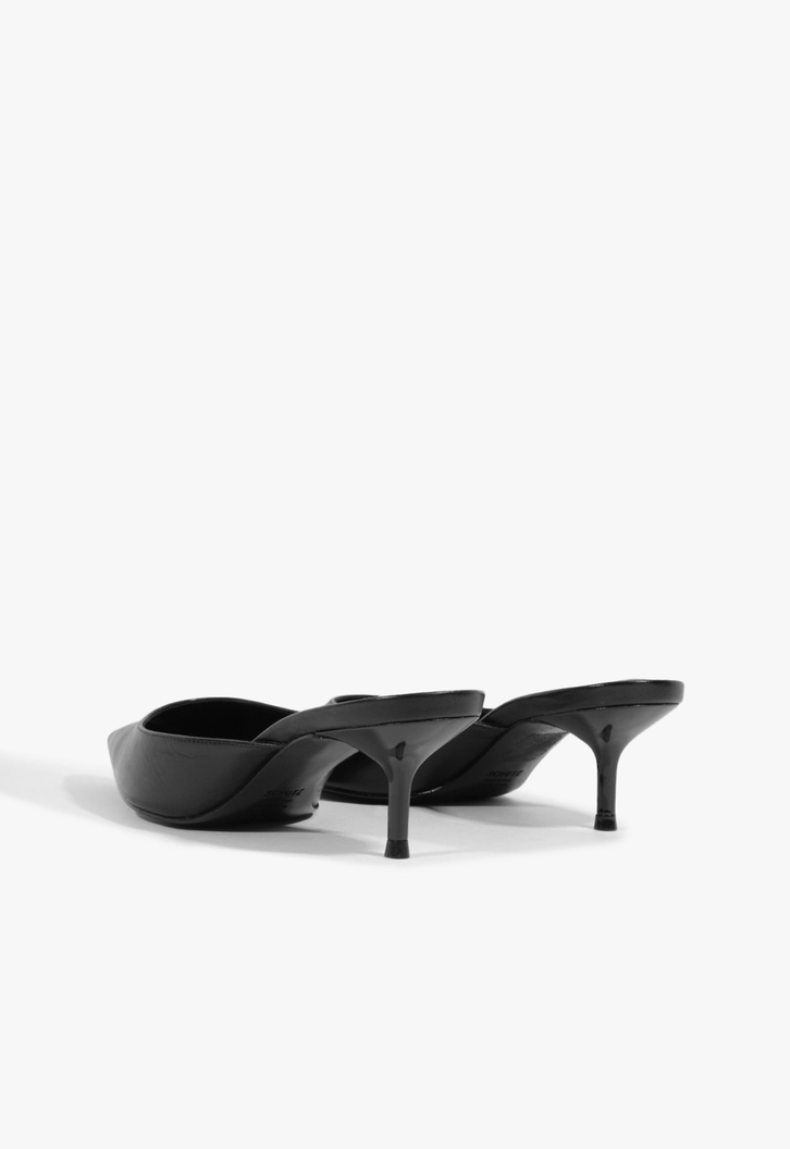Mule Couro Salto Kitten Preto