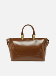 Bolsa Tote Marrom Couro Natural Grande Metais