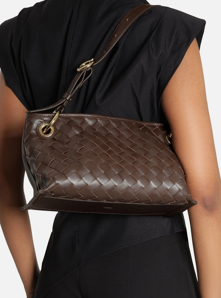 Bolsa Tiracolo Marrom Couro Pequena Tressê