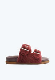 Sandália Slide Vermelha Schutz Fivelas Pelos Comfy