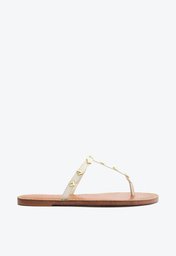 Sandália Rasteira Branca Arezzo Couro Slim Studs Ella