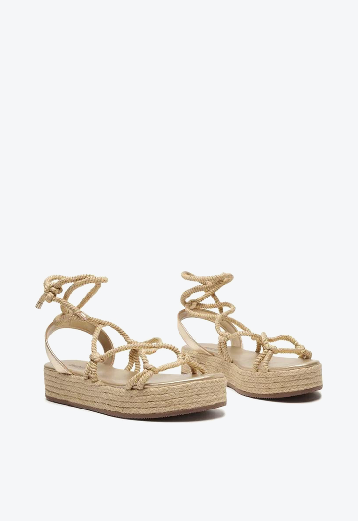 Sandália Flatform Dourada Anacapri Amarração Corda