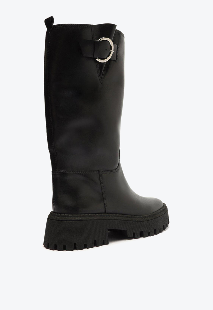 Bota Preta Arezzo Couro Cano Longo Tratorada