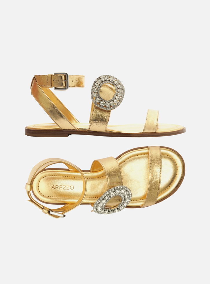 Sandália Dourada Salto Rasteiro