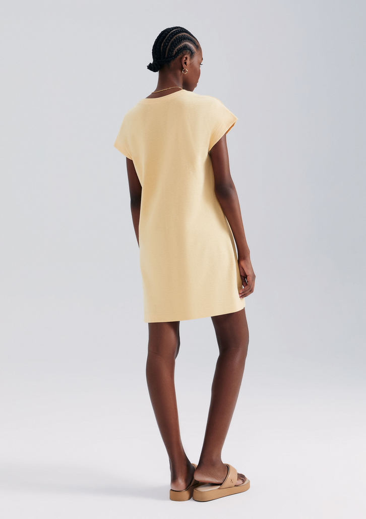 Vestido Básico Curto Amarelo Hering Texturizado Com Bolso