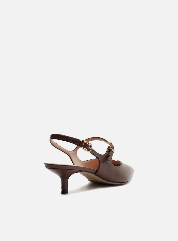 Scarpin Marrom Arezzo Couro Bico Fino Slingback