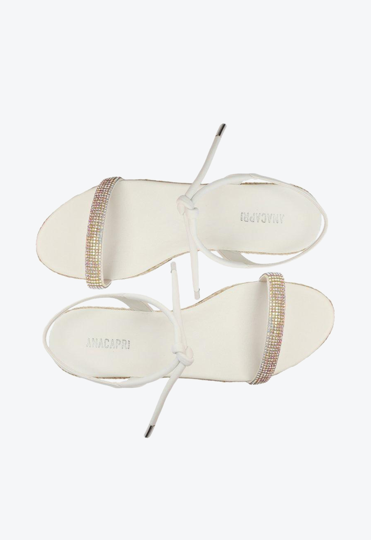 Sandália Flatform Branca Anacapri Tira Brilhosa Solado Palha