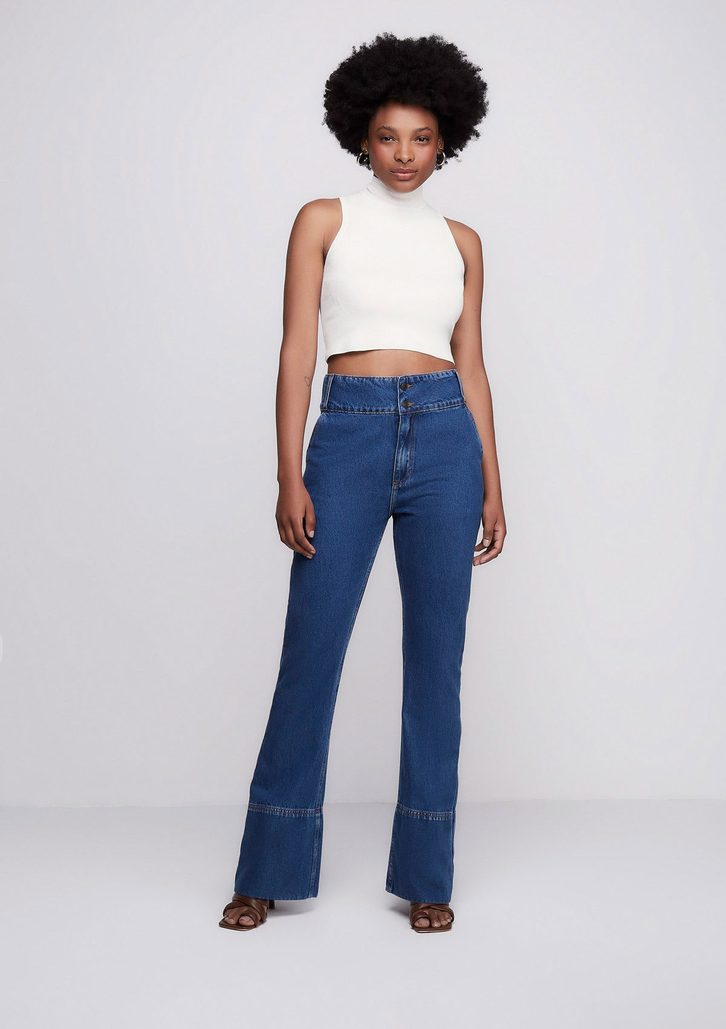 Calça Jeans Azul DZARM Flare Cintura Super Alta E-co2 Denim