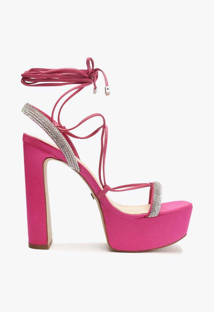 Sandália Meia Pata Rosa Arezzo Tiras Strass