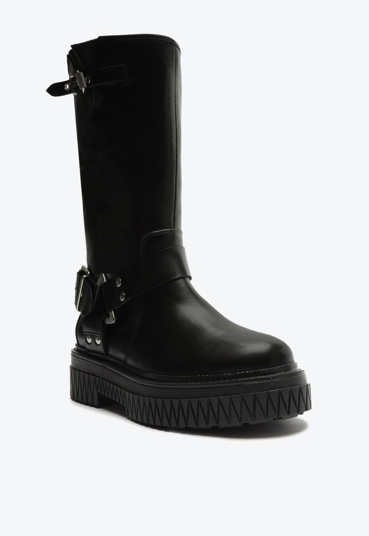 Bota Tratorada Cano Alto Couro Preta