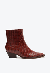Bota Western Marrom Schutz Briani Salto Bloco Baixo Couro Croco