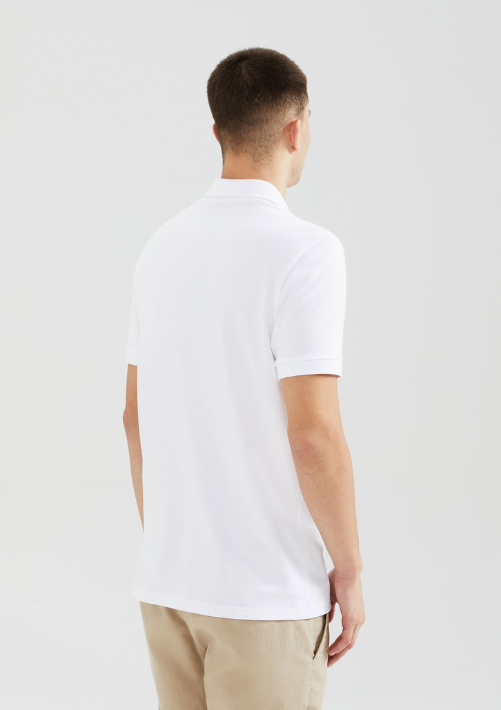 Camisa Polo Branco Básica Em Piquet Com Bolso