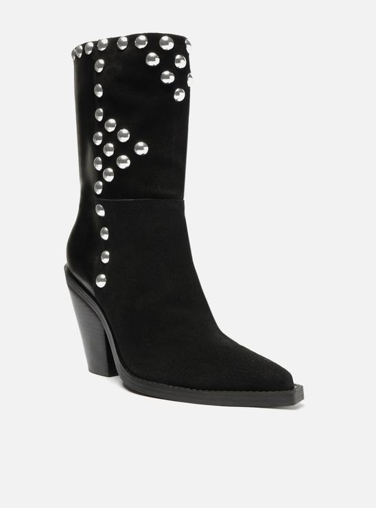 Bota Preta Camurça Cano Médio Western Tachas Hezel