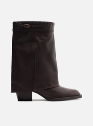 Bota Marrom Couro Cano Curto Polaina Folk