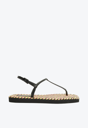 Sandália Rasteira Preta Brizza Square Thong Crochê