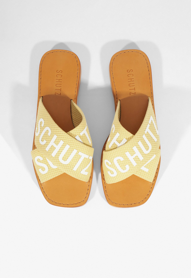 Sandália Rasteira X Schutz Logo Amarela