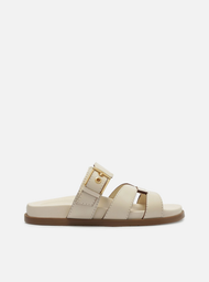 Sandália Rasteira Off-white Arezzo Couro Tiras H Fivela