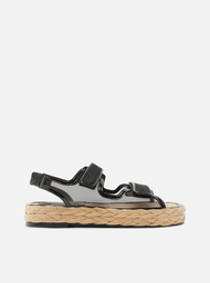 Sandália Papete Flatform Preta Arezzo Tela Velcro