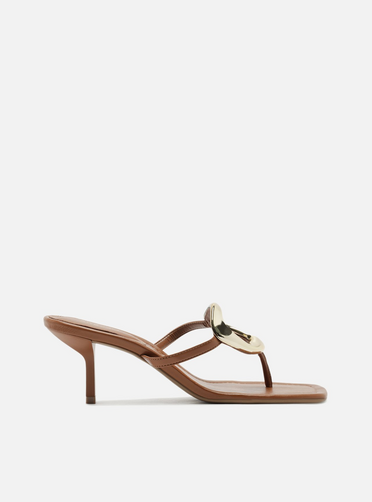 Tamanco Marrom Salto Kitten Metal Orgânico