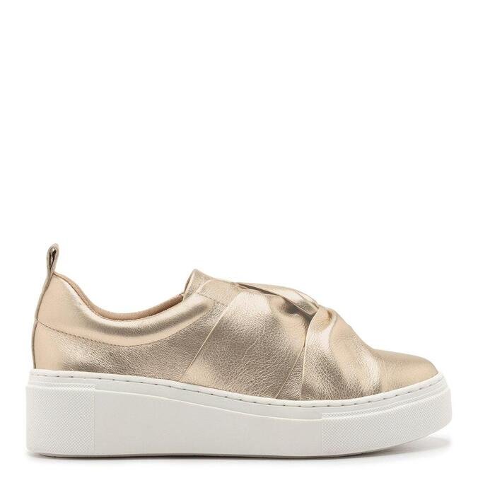Tênis Arezzo Slip On Dourado Couro Nó Sola Alta | ZZ MALL