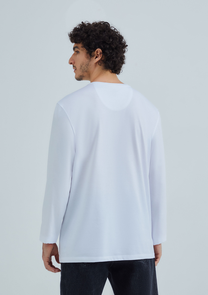 Camiseta Branca Hering Básica Manga Longa Pima