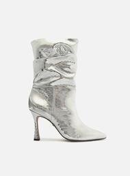 Bota Prateada Snake Arezzo Salto Alto Fino Slouchy