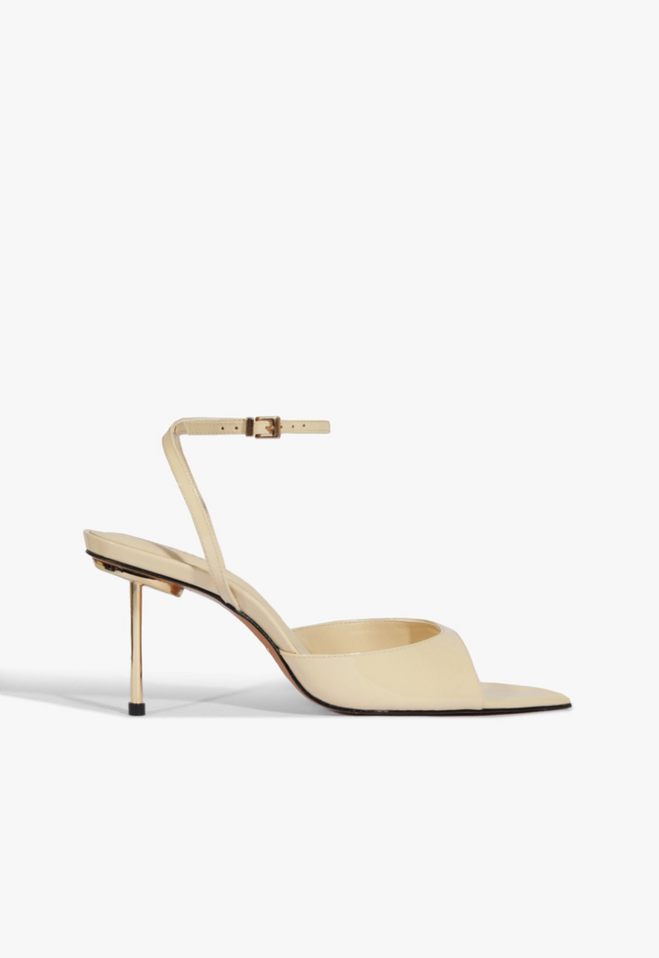 Sandália Salto Alto Verniz Couro Branca